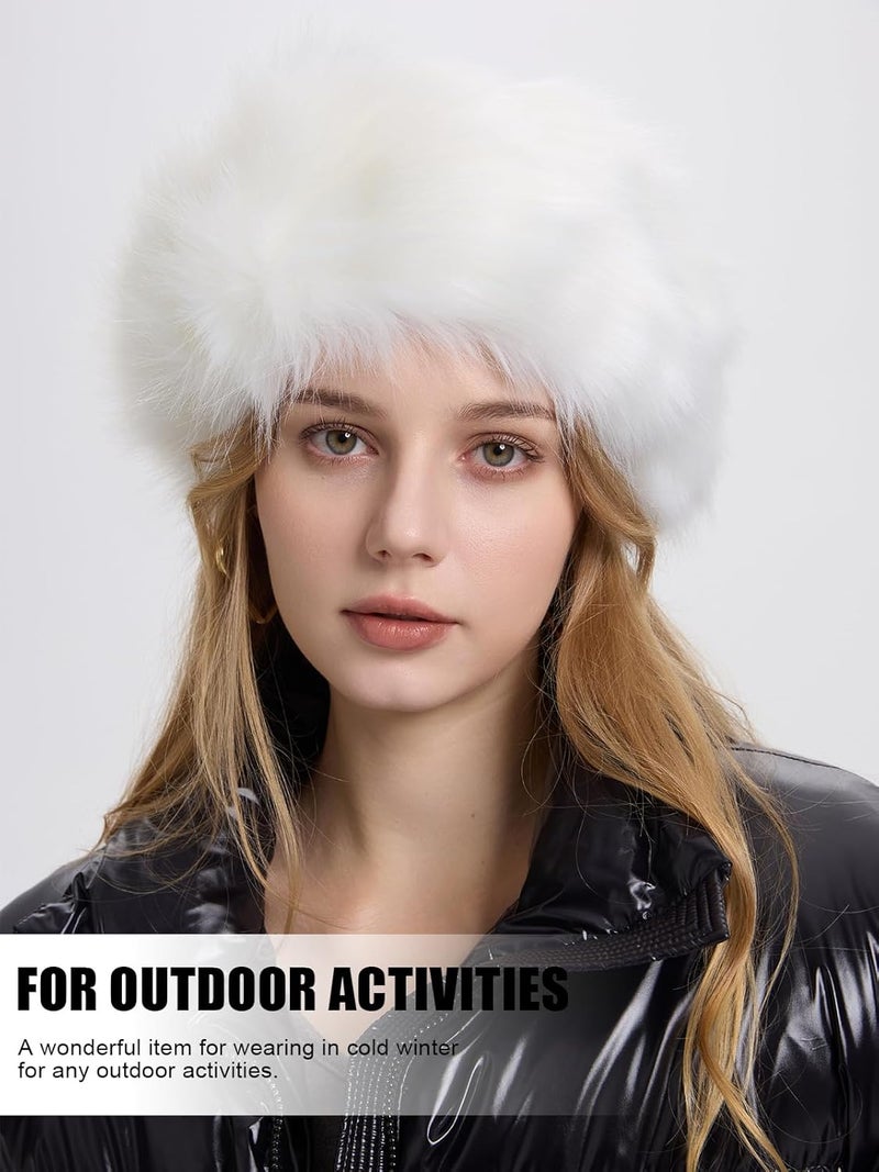 RANOME Faux Fur Headband for Women Elastic Fuzzy Thick Earmuffs Winter Headwrap Ear Muffs Furry Ear Warmers Cold Weather (White 2) - Image 5